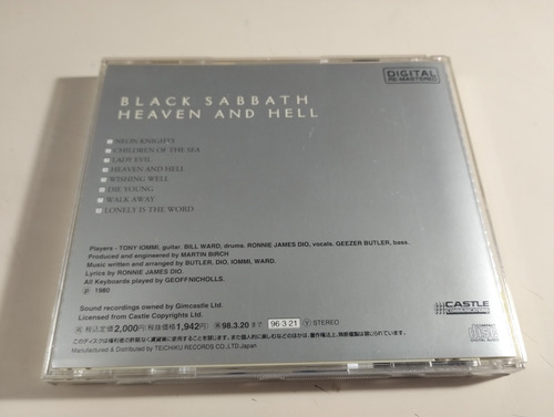 Black Sabbath - Heaven And Hell - Made In Japan 1996 Edición Limitada (Usado)