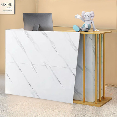 Escritorio Minimalista De Recepción Con Cajãón Para Oficina Marble