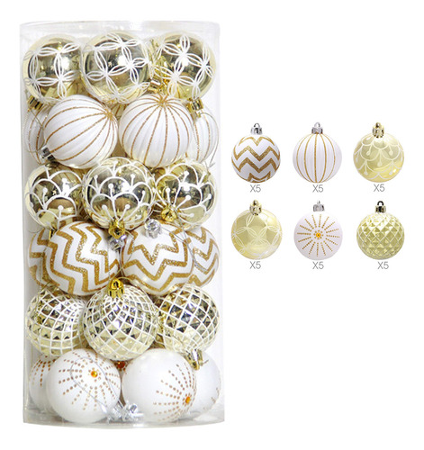 30 Bolas De Navidad En Dorado Y Blanco