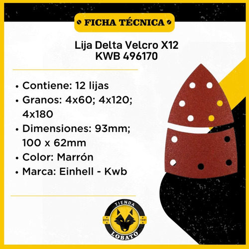 Imagen 3 de 10 de Lija Delta Velcro X12 Uni Grano 60 120 180 Kwb