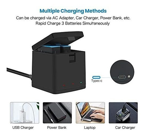 Imagen 6 de 6 de Baterias Para Gopro Hero 10 Black - Pack 2 + Cargador Usb.