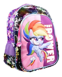 Mochila Primaria Niña My Little Pony Con Lentejuela Textura Suave