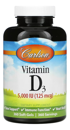 Carlson Labs Vitamina D3 5000 Iu 360 Capsulas Blandas Sabor Sin Sabor