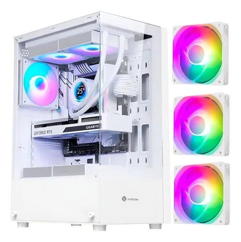 Gabinete Gamer Hayom Branco Atx Mid Tower Vidro 3 Fans Rgb Modelo Gb1793 Cinza
