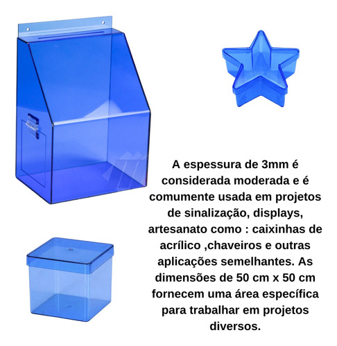 Chapa Acrílica Azul Transparente 1000x1000mm Esp. 3,0mm