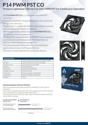 Imagen 6 de 10 de Cooler 140mm Arctic P14 Pwm Pst Co Pwm Doble Ruleman Pst !