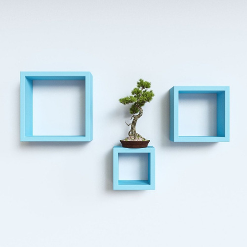 Imagem 2 de 5 de Nicho Decorativo Mdf Kit 3 Unidades - Cor Azul