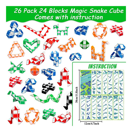 Paquete De 26, 24 Bloques, Fidget Snake Cube, Mini Rompecabe