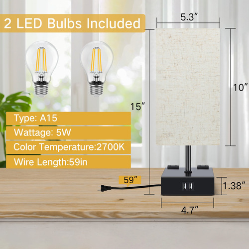 Outon Lampara Escritorio Buró Mesa Luz De Noche Led 2pcs