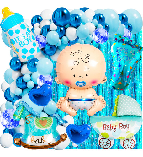 50 Art Babyshower Azul Globos Nacimiento Bebe Varon Deco246