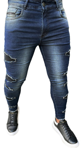 Calça Skinny Destroyed Masculina Com Desfiado Jeans Premium