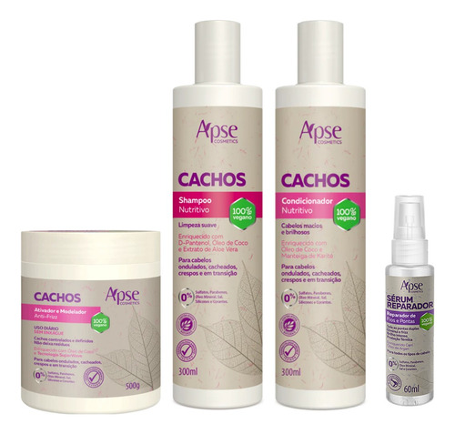 Apse Cachos Shampoo E Cond E Ativador E Sérum Reparador