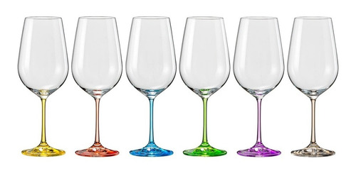 Imagen 2 de 7 de Copa Copón Vino Cristal Bohemia Pie De Colores Setx6 550ml