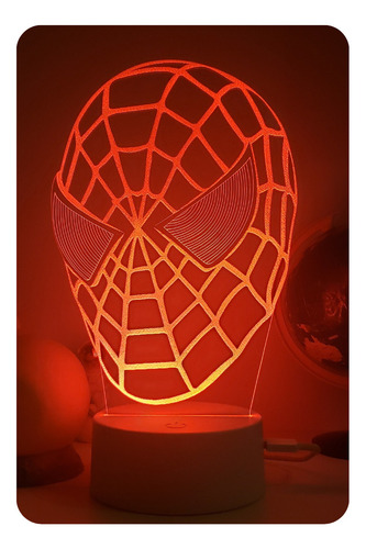 Luminária Led Homem Aranha 24cm Usb - Quarto Criança Cúpula 16 Cores Estrutura Branco
