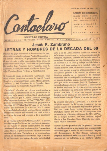 Libro Fisico Cantaclaro Revista De Cultura 1 Ccs Enero 1950