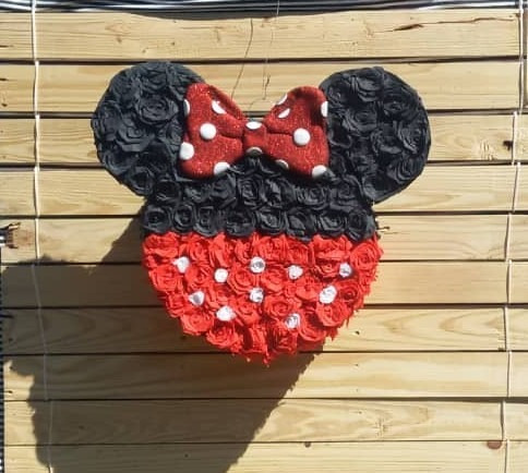 Piñata Minnie Cabeza Con Rosas, Lujosa Fiestas Infantiles