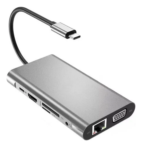 Hub 10 N 1 Usb C 3.0 Hdmi 4k Vga Audio Ethernet Sd Tf Mac Pc
