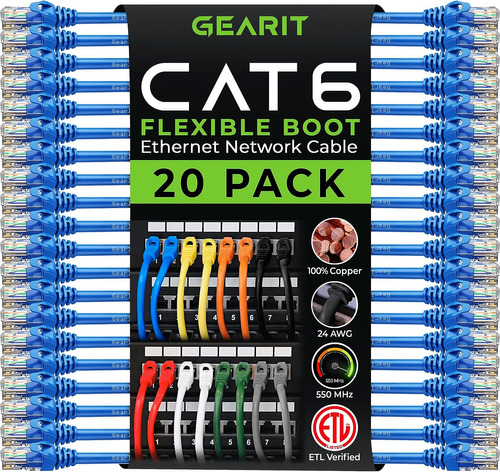 Cable De Conexión Cat6 Gearit, Paquete De 20, Cabina Etherne
