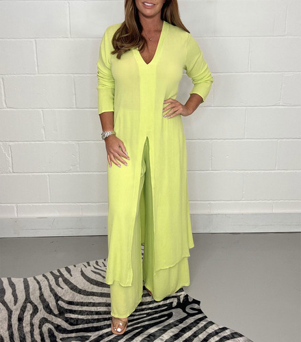 I H Conjunto De Camisa Con Cuello En V Y Pantalón Para Mujer