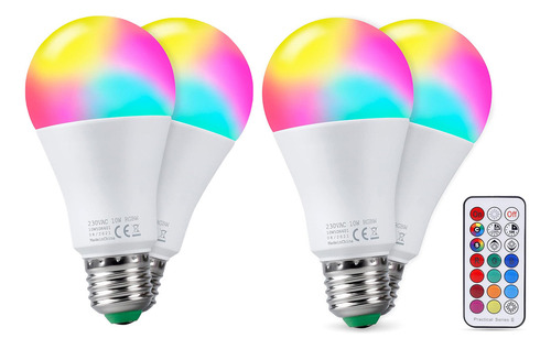 Bombilla LED RGBW de colores, E27, 10 W, regulable, blanco cálido, bombilla Edison de doble memoria, 12 colores, sin cable, mando a distancia, incluye para bar, KTV, fiesta, 4 unidades