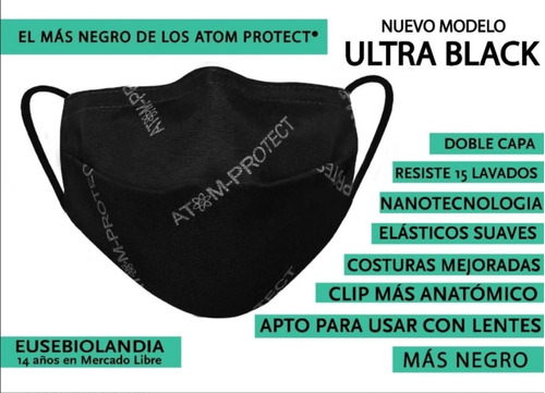 Imagen 1 de 5 de Barbijo Atom-protect® Conicet Negro Ajust.nasal Entrega Ya  