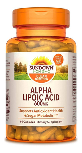 Alpha Lipoico 600 Mg, 60 Cápsulas No Gmo, No Gluten Sundown