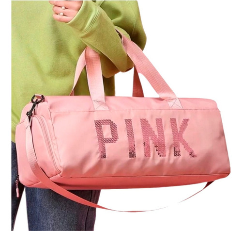 Bolsa De Lado Feminina Ideal Para Viagem Academia E Espaçosa Cor Rosa Desenho Do Tecido Liso