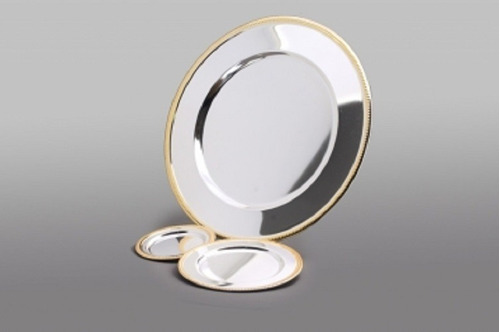 X6 Platos Metal C/ Baño Plata Borde Dorado De 11cm Pan Vaso