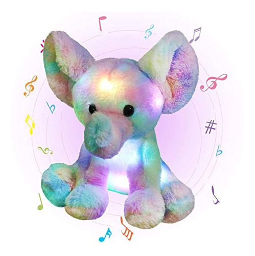 Peluche Elefante Arcoíris Con Luz Musical De 12 Pulgadas