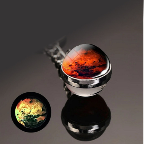 Collar Planeta Marte Esfera 20mm Fluo Brilla En La Oscuridad