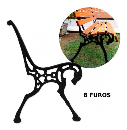 Imagem 1 de 7 de Pé De Banco De Jardim Modelo Cavalo Ferro Pintado Preto 1 Un
