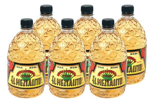 Pack 6 Botellas Aguardiente El Mezcalito Pett 960 Ml