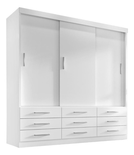 Guarda Roupa Casal Capri 3 Portas Correr 9 Gav Cor Branco