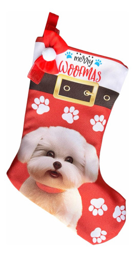 Bota Navidad Decorativa Diseño Perro Blanco