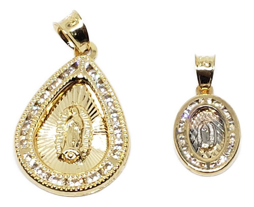 Medalla De Virgen Gota Y Corazon Zirconias Oro Laminado + W6