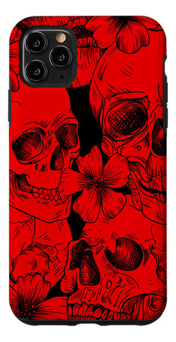 iPhone 11 Pro Max Negro Floral Skulls Rojo B08qthjqsd_300324