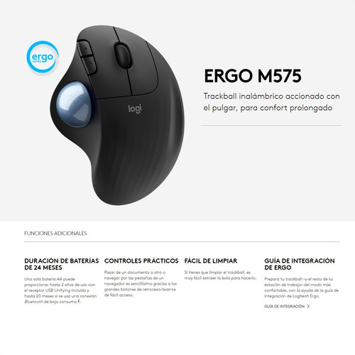 Mouse Trackball Inalámbrico Logitech Ergo M575 / Ergonómico