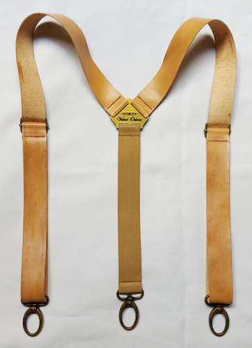 Tirador Pantalón Suspenders Mosqueton Cuero Natural Bron 3cm