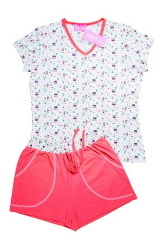 Conjunto De Pijama De Algodón Playera Short Para Dama