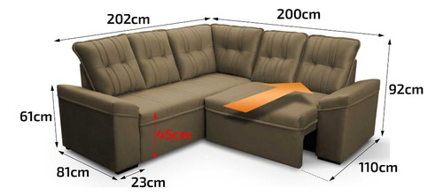 Sofá Canto London Bege Suede Velut - King House