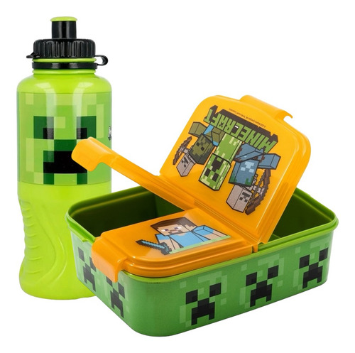 Set Para Niños Botella + Porta Sandwich Minecraft Libre Bpa