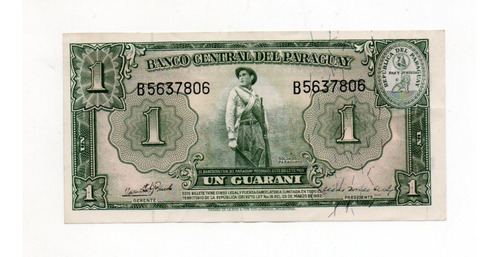 Paraguay Billete 1 Guarani Año 1952 P#185c Serial Negro
