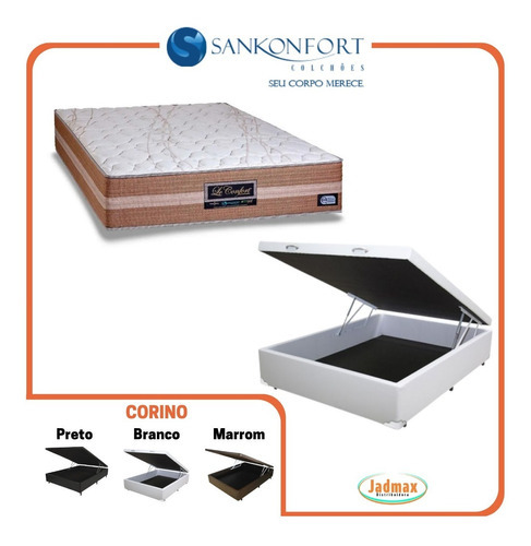 Cama Box Baú Casal + Colchão Le Confort 138x188 Cor Branco