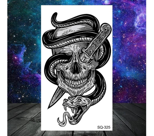 Tatuagem Temporária Serpete E Caveira Dark Estilo