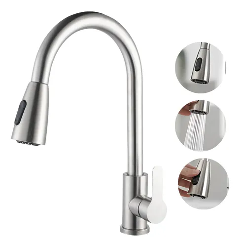 Torneira Gourmet Monocomando Com Extensor Ducha Luxo Inox Quente E Frio 2 Jatos Prateada Aletronix
