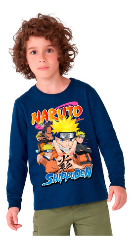 Camiseta Remera Manga Larga Naruto Shippuden Para Niño