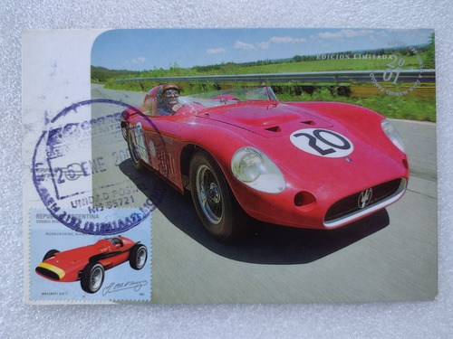 Postal Con Estampilla Conmemorativa Auto Maserati 250 