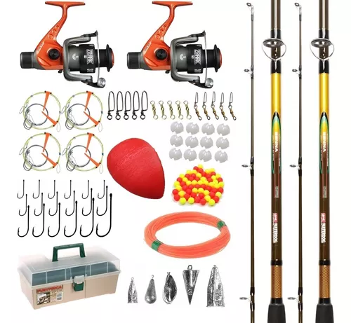 Set Kit Pesca Completo 2 Reel + 2 Caña 1.95 Mt De 2 Tramos + Caja