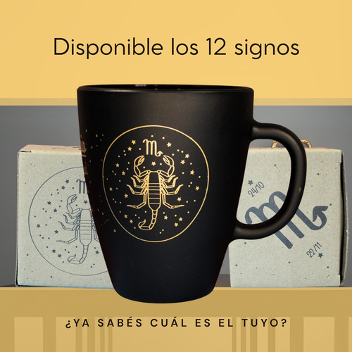 Taza Zodiaco Astrología Signos Esoterismo Caja Negra Dorada Escorpio Dorado/negro