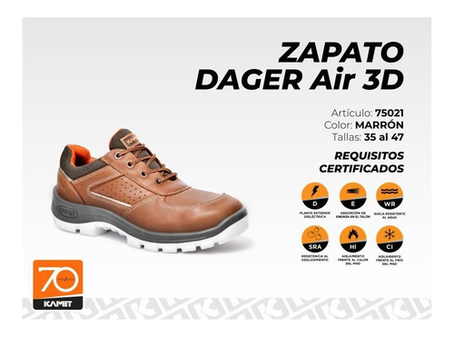 Calzado De Seguridad Kamet Zapato Dager Air 3d P. Aluminio